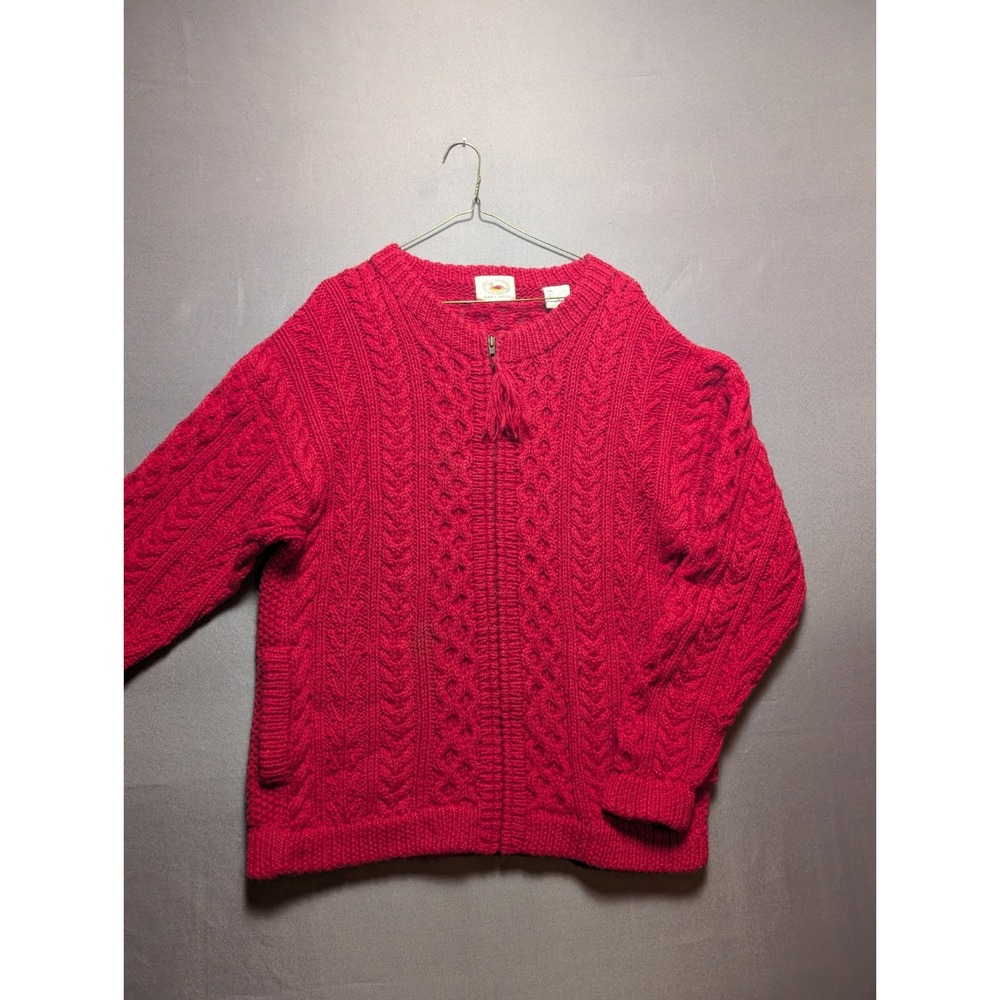 Vintage Marsh Landing Cardigan Sweater Womens Small Red Fisherman Knit Full Zip